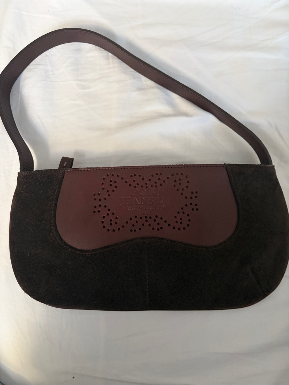 Polo by Ralph Lauren Dark Brown Suede Shoulder Bag with Chocolate Leather Accent